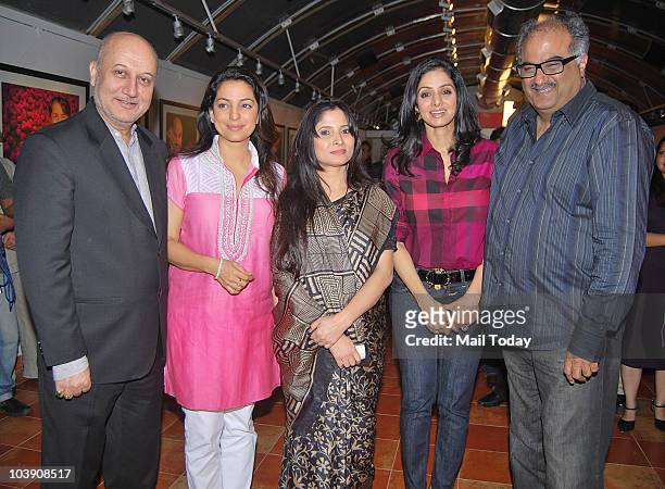 Anupam Kher with Juhi Chawla, Geeta Dass , Sridevi and Boney Kapoor during the inauguration of artist Geeta Dass's exhibition of paintings based on...