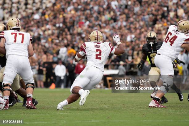 Boston College Eagles running back AJ Dillon cuts back to the inside during the college football game between the Purdue Boilermakers and Boston...