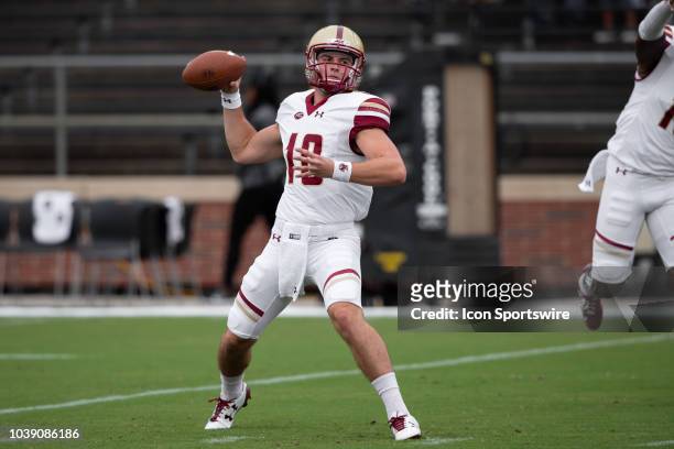 Boston College Eagles quarterback Matt McDonald warms up before the college football game between the Purdue Boilermakers and Boston College Eagles...