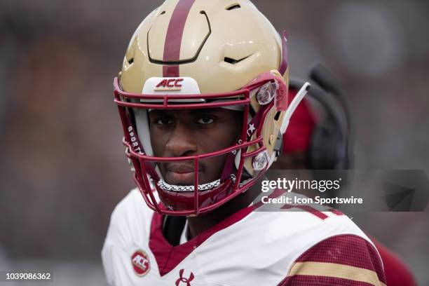 Boston College Eagles quarterback Anthony Brown on the sidelines during the college football game between the Purdue Boilermakers and Boston College...