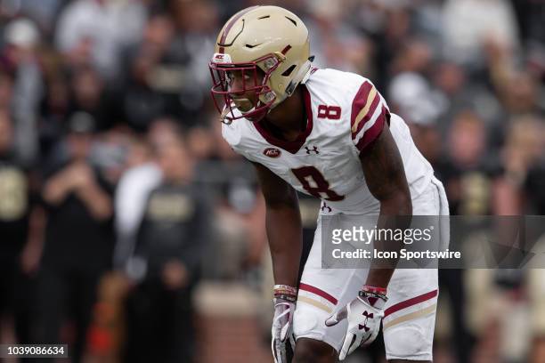Boston College Eagles defensive back Will Harris lines up before the snap during the college football game between the Purdue Boilermakers and Boston...
