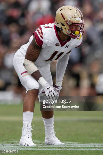 Boston College Eagles defensive end Wyatt Ray lines up on defense during the college football game between the Purdue Boilermakers and Boston College...