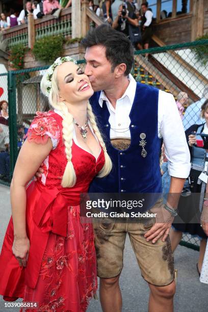 Daniela Katzenberger and her husband Lucas Cordalis during the Oktoberfest 2018 at Theresienwiese on September 23, 2018 in Munich, Germany.