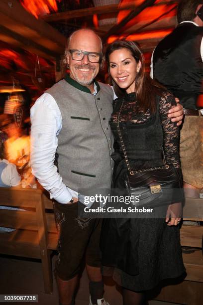 Peter Olsson and his girlfiriend Diana Buergin during the 'Almauftrieb' as part of the Oktoberfest 2018 at Kaefer Tent at Theresienwiese on September...