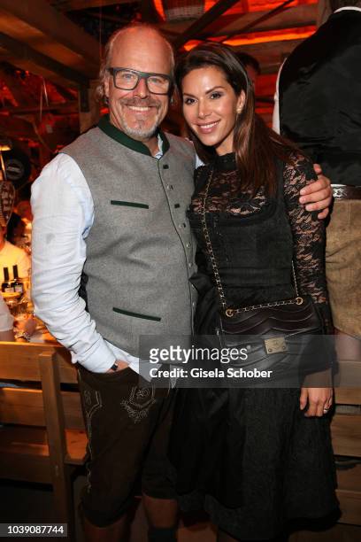 Peter Olsson and his girlfiriend Diana Buergin during the 'Almauftrieb' as part of the Oktoberfest 2018 at Kaefer Tent at Theresienwiese on September...