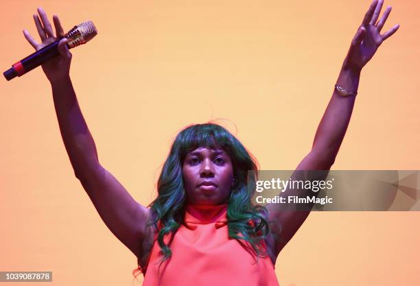 Santigold performs on Bacardi Sound of Rum Stage during the 2018 Life Is Beautiful Festival on September 23, 2018 in Las Vegas, Nevada.