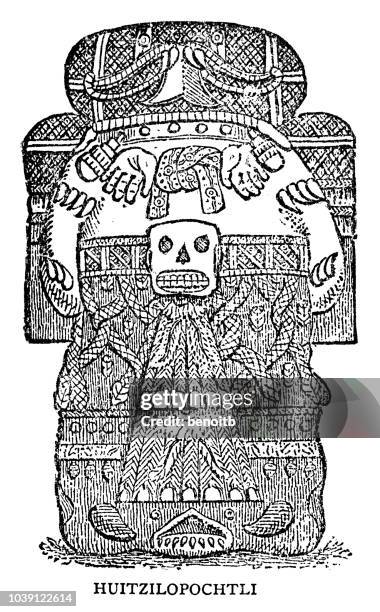huitzilopochtli - maya artifacts stock illustrations