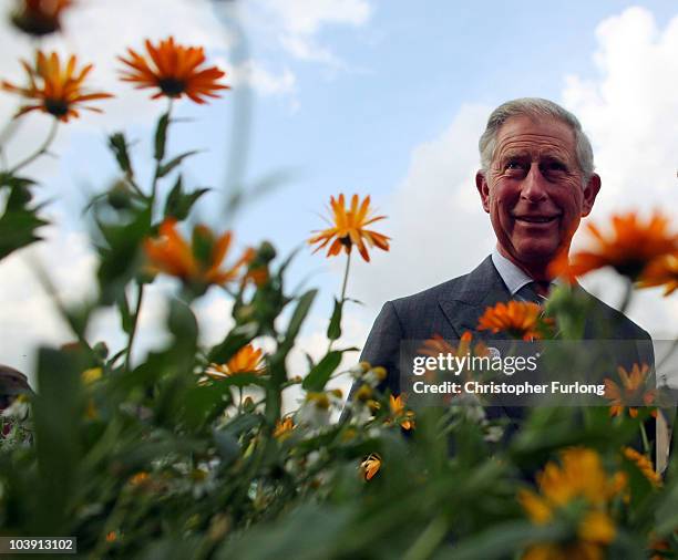 Prince Charles, Prince of Wales tours a herb garden during his visit to Todmoreden today on September 8, 2010 in Todmorden, England. Prince Charles...