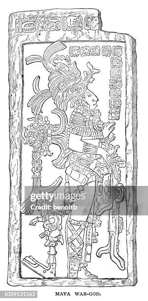 stockillustraties, clipart, cartoons en iconen met maya oorlogsgod - ancient mayan gods