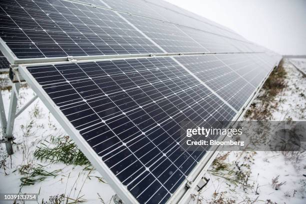 Solar panels stand at the Everyday Farm LLC Monnaran Solar Farm Project, a joint venture between Bridge LLC and Farmdo Co., in Ulaanbaatar, Mongolia,...