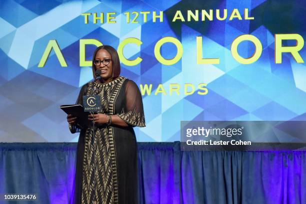 Tiffany Warren speaks onstage during the 12th Annual ADCOLOR Awards at JW Marriott Los Angeles at L.A. LIVE on September 23, 2018 in Los Angeles,...
