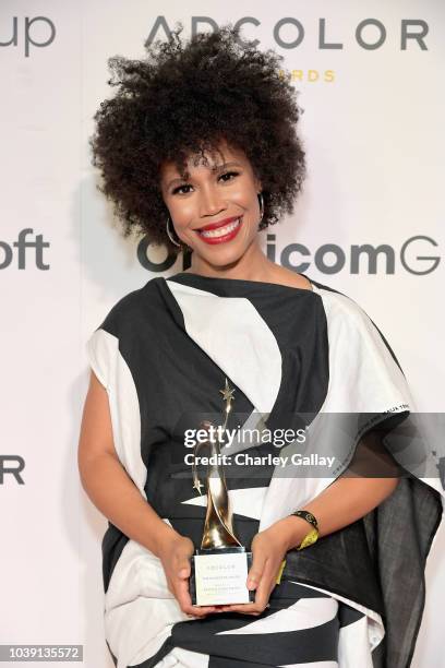 Eunique Jones Gibson, recipient of The Rockstar Award, attends the 12th Annual ADCOLOR Awards at JW Marriott Los Angeles at L.A. LIVE on September...