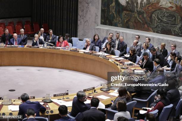 Security council chambers during a Security Council Meeting on Corruption at the UN Headquarters in New York, September 10, 2018.