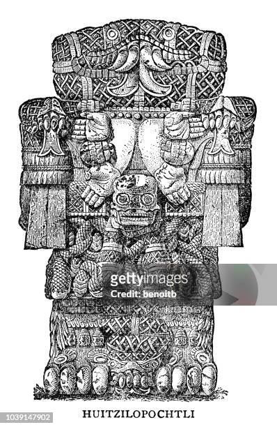 stockillustraties, clipart, cartoons en iconen met huitzilopochtli - ancient mayan gods