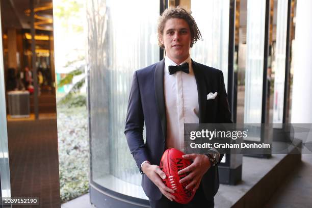 Charlie Curnow of the Blues wears M.J. Bale for the 2018 Brownlow Medal at Crown Entertainment Complex on September 24, 2018 in Melbourne, Australia.