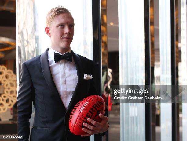 Clayton Oliver of the Demons wears M.J. Bale for the 2018 Brownlow Medal at Crown Entertainment Complex on September 24, 2018 in Melbourne, Australia.