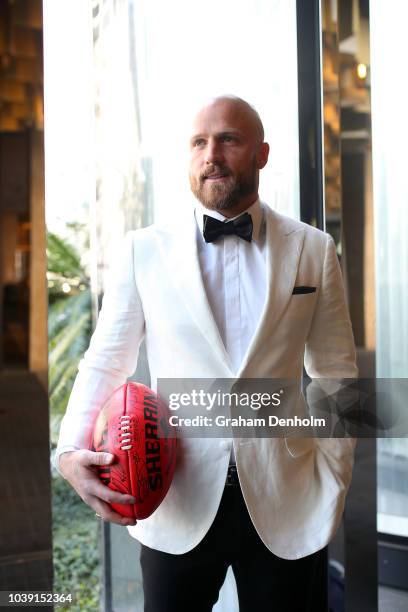 Nathan Jones of the Demons wears M.J. Bale for the 2018 Brownlow Medal at Crown Entertainment Complex on September 24, 2018 in Melbourne, Australia.