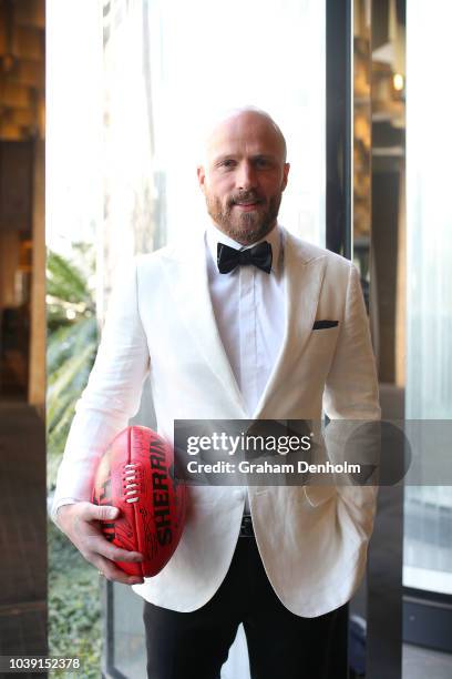 Nathan Jones of the Demons wears M.J. Bale for the 2018 Brownlow Medal at Crown Entertainment Complex on September 24, 2018 in Melbourne, Australia.