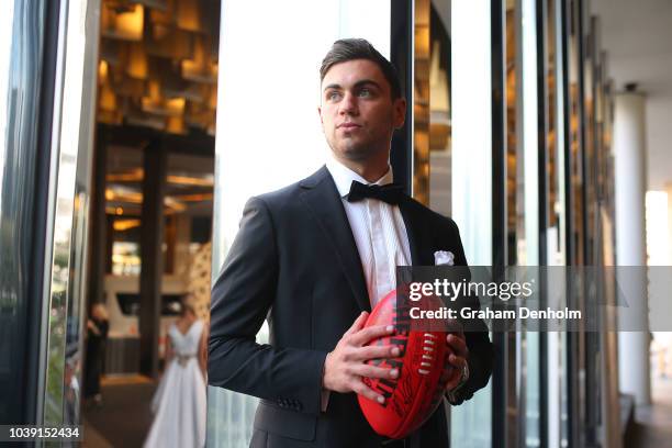 Tim Taranto of the Giants wears M.J. Bale for the 2018 Brownlow Medal at Crown Entertainment Complex on September 24, 2018 in Melbourne, Australia.