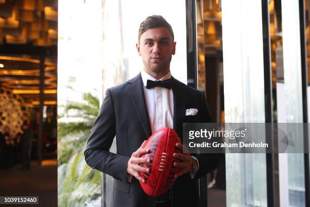 Tim Taranto of the Giants wears M.J. Bale for the 2018 Brownlow Medal at Crown Entertainment Complex on September 24, 2018 in Melbourne, Australia.