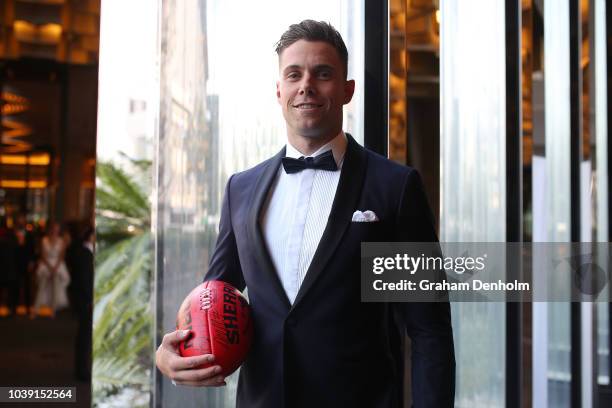 Josh Kelly of the Giants wears M.J. Bale for the 2018 Brownlow Medal at Crown Entertainment Complex on September 24, 2018 in Melbourne, Australia.