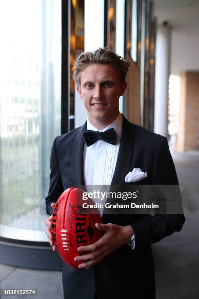 Lachie Whitfield of the Giants wears M.J. Bale for the 2018 Brownlow Medal at Crown Entertainment Complex on September 24, 2018 in Melbourne,...