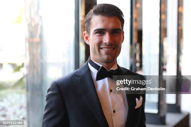 Easton Wood of the Bulldogs wears M.J. Bale for the 2018 Brownlow Medal at Crown Entertainment Complex on September 24, 2018 in Melbourne, Australia.
