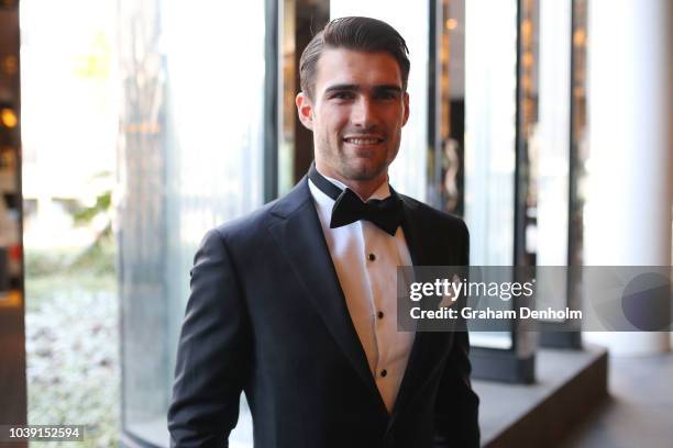 Easton Wood of the Bulldogs wears M.J. Bale for the 2018 Brownlow Medal at Crown Entertainment Complex on September 24, 2018 in Melbourne, Australia.