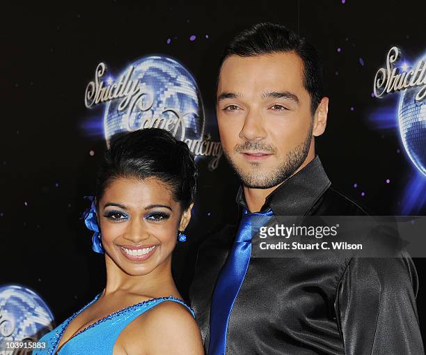 Professional dancers Tanya Perera and Shem Jacobs attend the 'Strictly Come Dancing' Season 8 Launch Show at BBC Television Centre on September 8,...