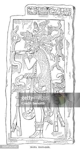 maya rain god - maya artifacts stock illustrations