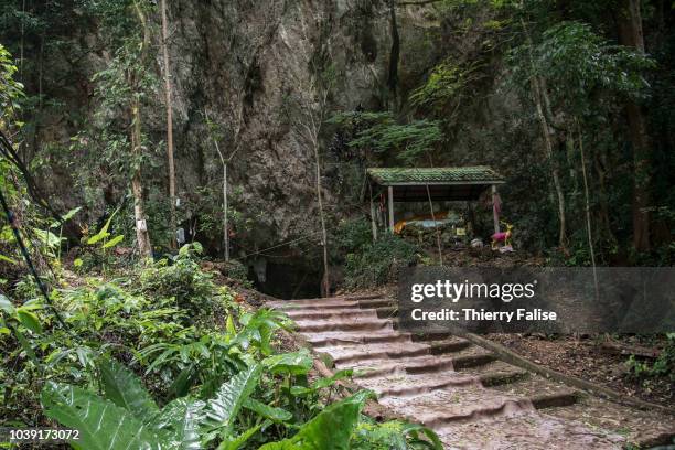 The entrance of the Tham Luang cave. Twelve boys, members of the football team Wild Boars, aged 11 to 17 and their 25-year-old coach spent between 16...