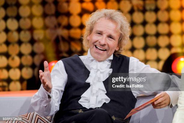 German presenter Thomas Gottschalk during the tv show 'Gottschalks grosse 68er Show' on September 6, 2018 in Hamburg, Germany.