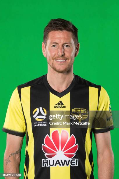 Nathan Burns poses during the Wellington Phoenix A-League headshots session at Fox Sport Studios on September 24, 2018 in Sydney, Australia.