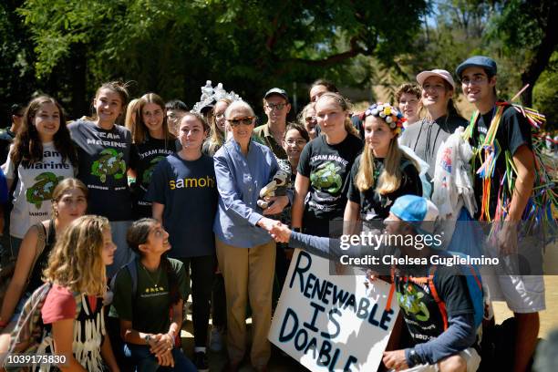 Jane Goodall attends the Los Angeles Zoo hosts Jane Goodall Institute's Roots & Shoots Day of Peace at Los Angeles Zoo on September 23, 2018 in Los...