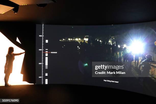 Video piece by artist Forensic Architecture, screens during the Turner Prize 2018 Photocall held at Tate Britian on September 24, 2018 in London,...