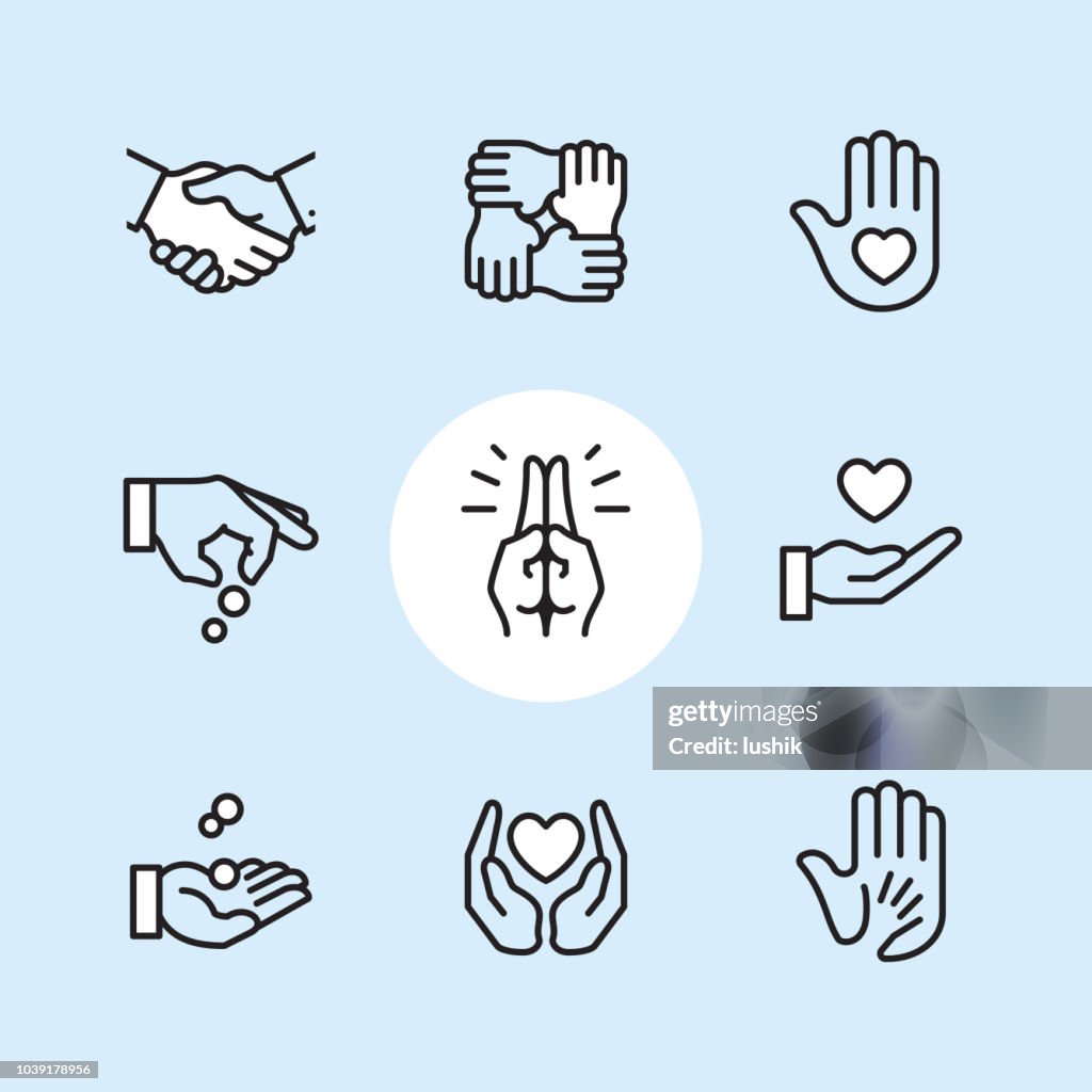 Donation Gesture - outline icon set