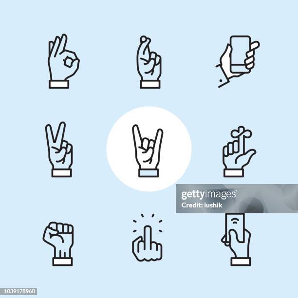 geste - gliederung-icon-set - handzeichen stock-grafiken, -clipart, -cartoons und -symbole