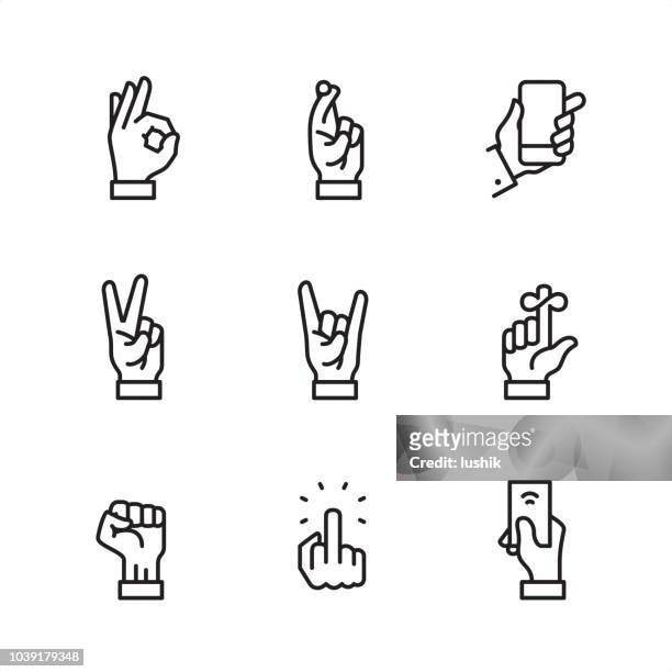 geste - pixel-perfekte kontur-symbole - finger kreuzen stock-grafiken, -clipart, -cartoons und -symbole
