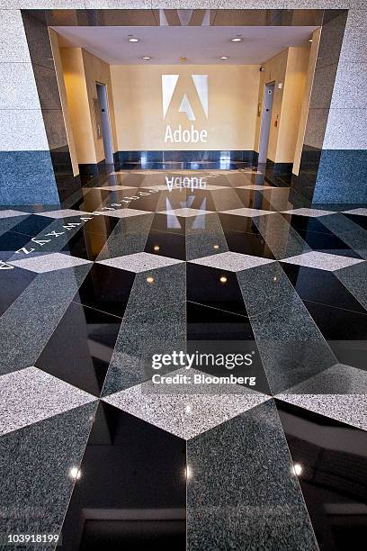 An Adobe sign sits on display inside the company's headquarters building in San Jose, California, U.S. On Tuesday, Sept. 7, 2010. Adobe Systems Inc.,...