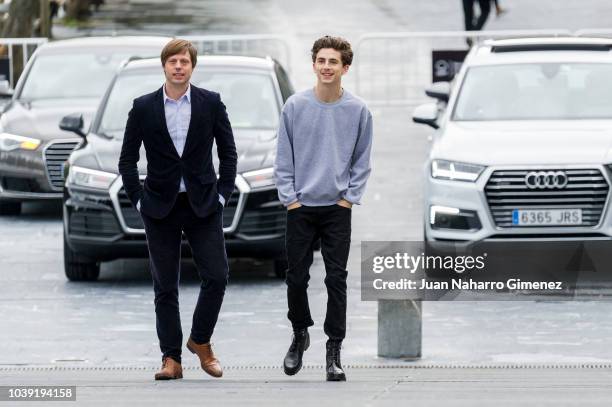 Timothee Chalamet and Felix Van Groeningen attend the 'Beautiful Boy' photocall during the 66th San Sebastian International Film Festival on...