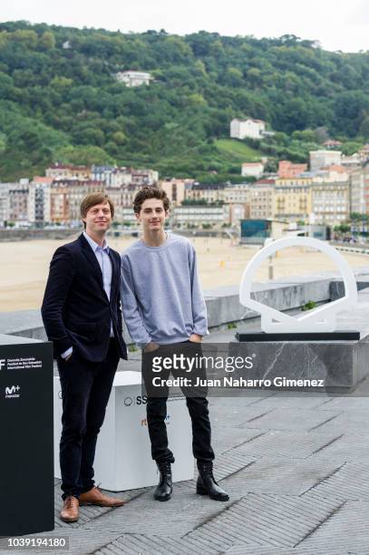 Timothee Chalamet and Felix Van Groeningen attend the 'Beautiful Boy' photocall during the 66th San Sebastian International Film Festival on...