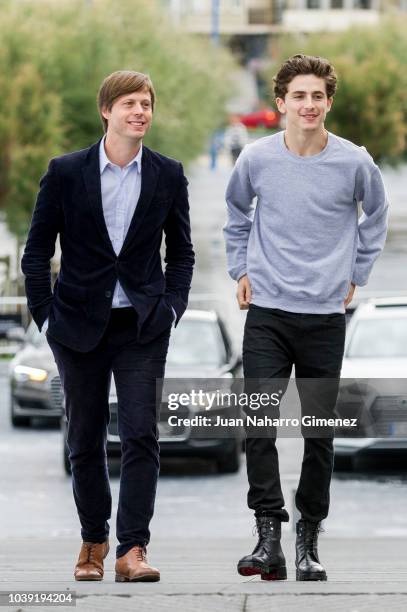 Timothee Chalamet and Felix Van Groeningen attend the 'Beautiful Boy' photocall during the 66th San Sebastian International Film Festival on...