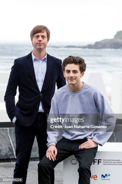 Timothee Chalamet and Felix Van Groeningen attend the 'Beautiful Boy' photocall during the 66th San Sebastian International Film Festival on...