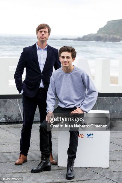 Timothee Chalamet and Felix Van Groeningen attend the 'Beautiful Boy' photocall during the 66th San Sebastian International Film Festival on...