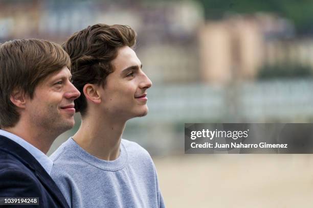 Timothee Chalamet and Felix Van Groeningen attend the 'Beautiful Boy' photocall during the 66th San Sebastian International Film Festival on...