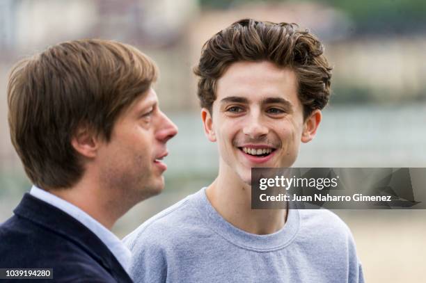 Timothee Chalamet and Felix Van Groeningen attend the 'Beautiful Boy' photocall during the 66th San Sebastian International Film Festival on...