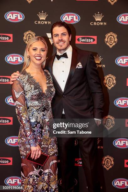 Candice Quinlan and Isaac Smith attends 2018 Brownlow Medal at Crown Entertainment Complex on September 24, 2018 in Melbourne, Australia.