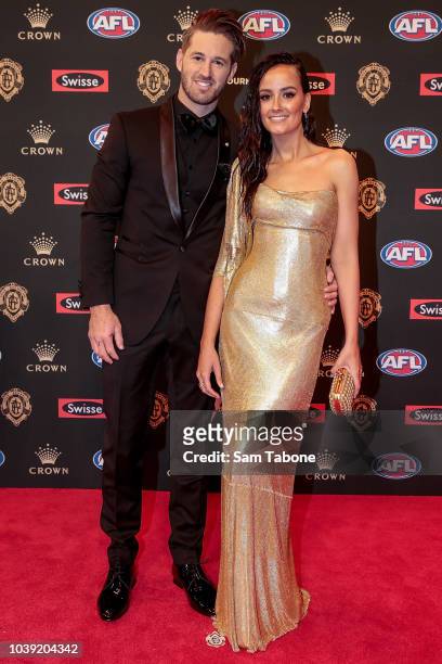 Callan Ward and Ruby Keddie attends 2018 Brownlow Medal at Crown Entertainment Complex on September 24, 2018 in Melbourne, Australia.