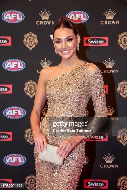 Dani Shreeve and Jack Gunston attends 2018 Brownlow Medal at Crown Entertainment Complex on September 24, 2018 in Melbourne, Australia.