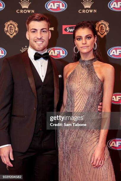 Jack Viney and Charlotte Ennels attends 2018 Brownlow Medal at Crown Entertainment Complex on September 24, 2018 in Melbourne, Australia.